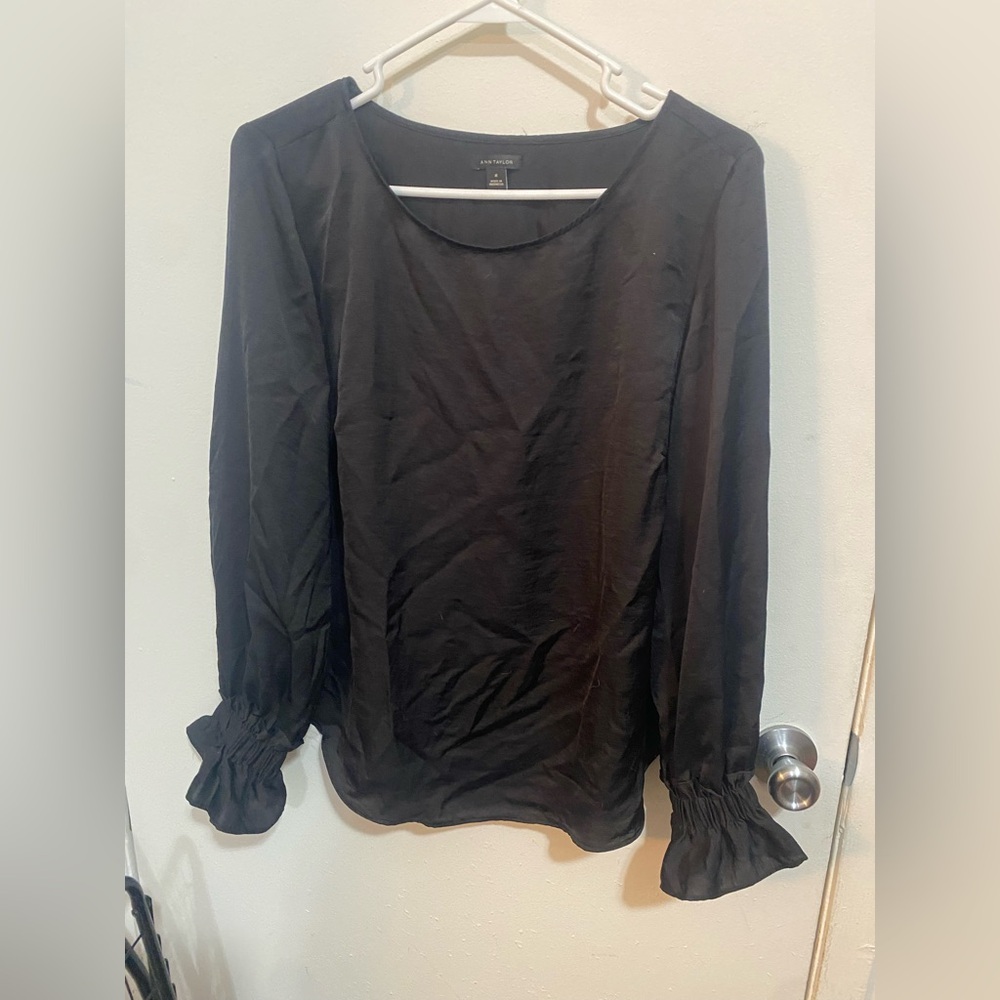 Ann Taylor Black Blouse with Ruffled Sleeves